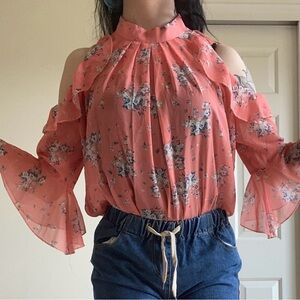 Floral Cold Shoulder Top - Pink
